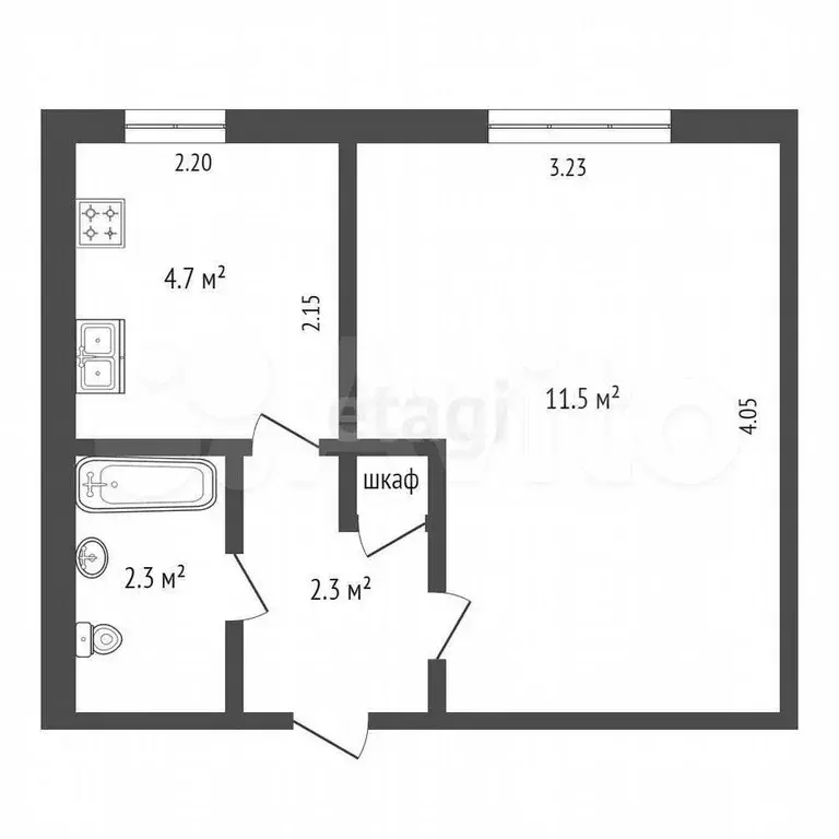 1-к. квартира, 22,1 м, 5/5 эт. - Фото 0