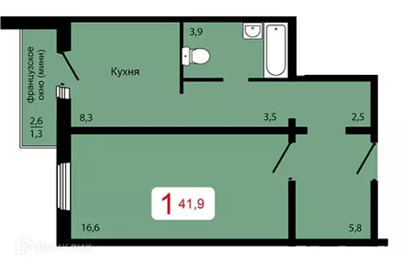 Продаётся 1-к квартира, 41.9 м - Фото 1