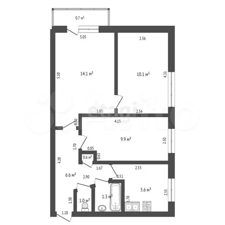 3-к. квартира, 49,2 м, 5/5 эт. - Фото 0