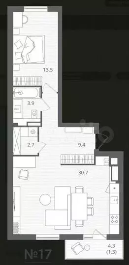 1-к. квартира, 61,5м, 5/7эт. - Фото 1