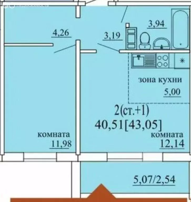 2-комнатная квартира: Каменск-Уральский, Каменская улица, 94 (43.05 м) - Фото 0