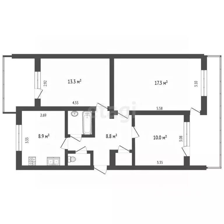 3-к кв. Крым, Бахчисарай ул. Фрунзе, 46 (62.9 м) - Фото 2