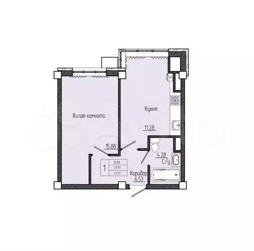 1-к. квартира, 38 м, 2/5 эт. - Фото 1