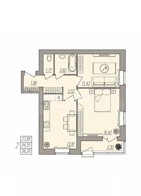 2-комнатная квартира: Волгоград, улица Землячки, 84/4 (54.55 м) - Фото 1