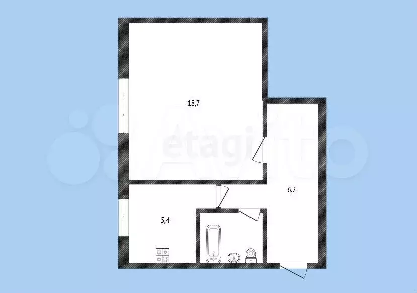 1-к. квартира, 32,7 м, 3/5 эт. - Фото 0