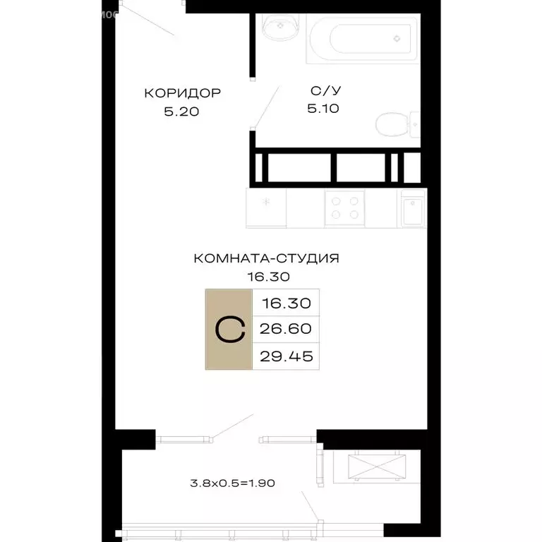 Квартира-студия: Краснодар, Школьный микрорайон, Школьная улица, 1 ... - Фото 0