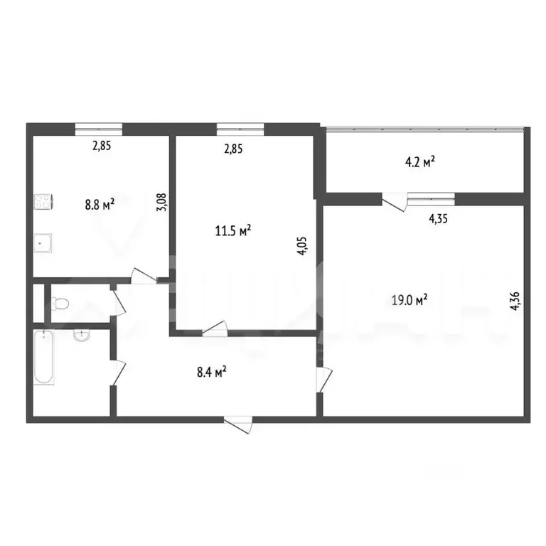 2-к кв. Кемеровская область, Новокузнецк просп. Мира, 26А (53.1 м) - Фото 1