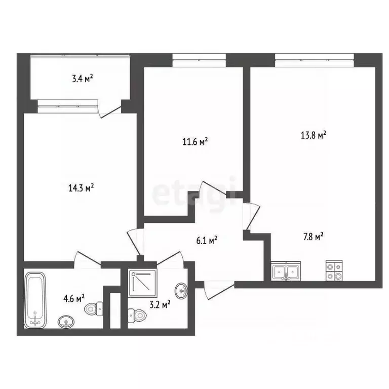 3-к кв. Москва Фестивальная ул., 15К4 (61.4 м) - Фото 1