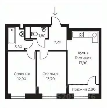 2-к кв. Воронежская область, Воронеж ул. Черняховского, 92 (58.7 м) - Фото 1