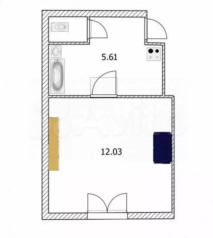 1-к. квартира, 18,6 м, 2/5 эт. - Фото 1