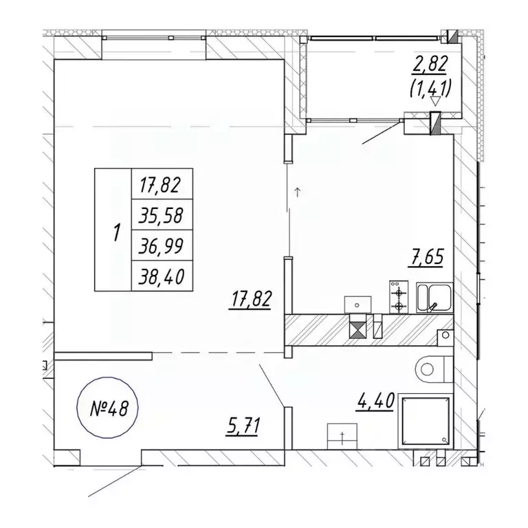 1-к кв. Калининградская область, Зеленоградск  (36.99 м) - Фото 1