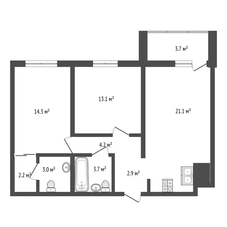 2-комнатная квартира: Тюмень, улица Разведчика Кузнецова, 16 (64.9 м) - Фото 1
