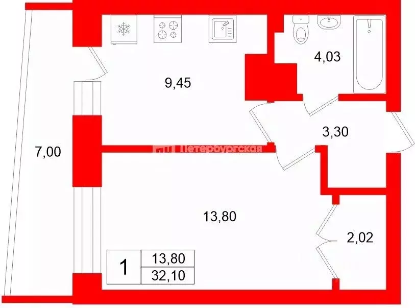 1-к кв. Ленинградская область, Всеволожский район, пос. Бугры ул. ... - Фото 2