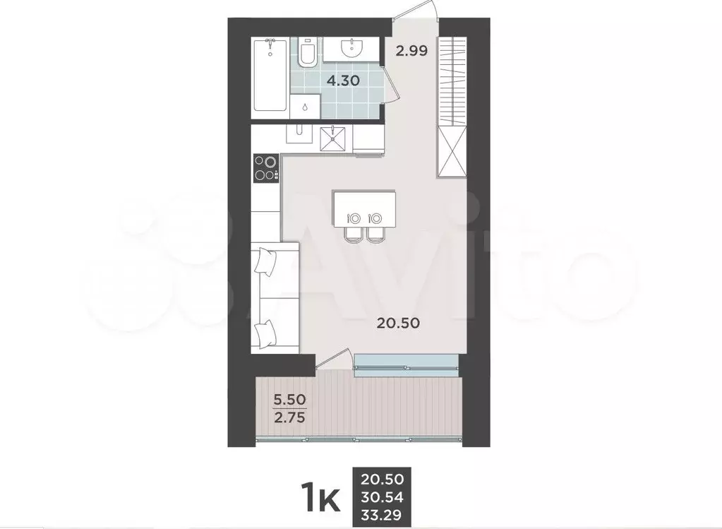 Квартира-студия, 30,5 м, 8/9 эт. - Фото 1
