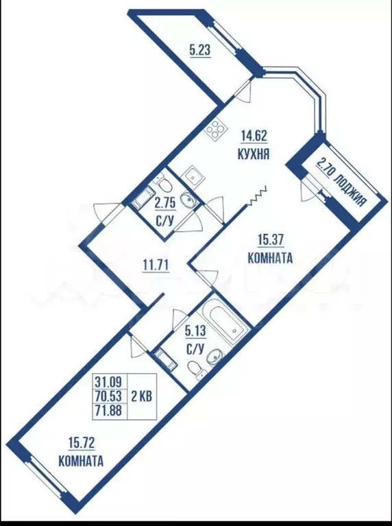 2-к. квартира, 70 м, 13/13 эт. - Фото 0