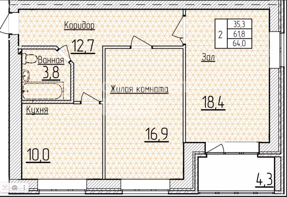 2-комнатная квартира: Кропоткин, улица имени С. Есенина, 10 (64 м) - Фото 1