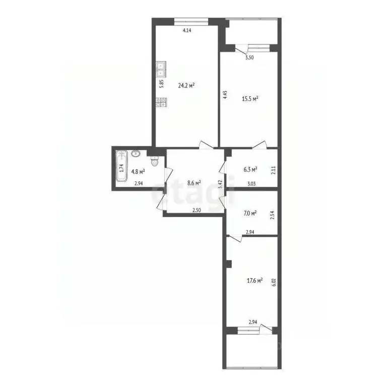 2-к кв. Архангельская область, Котлас ул. Невского, 20 (84.0 м) - Фото 1