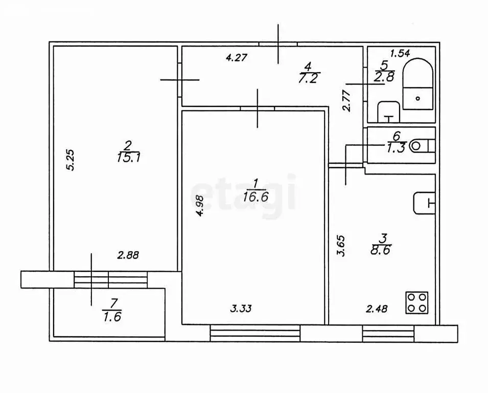 2-комнатная квартира: Казань, улица Рашида Вагапова, 3 (51.6 м) - Фото 1