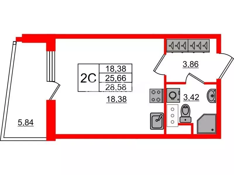 Квартира-студия: Санкт-Петербург, пр. Комендантский, участок 1, 2 ... - Фото 1