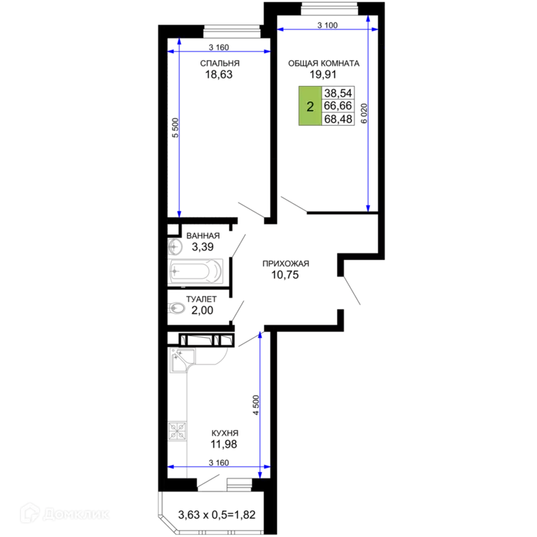 Продаётся 2-к квартира, 68.48 м - Фото 0