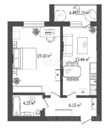 1-к кв. Омская область, Омск ул. Гусарова, 48 (46.5 м) - Фото 0