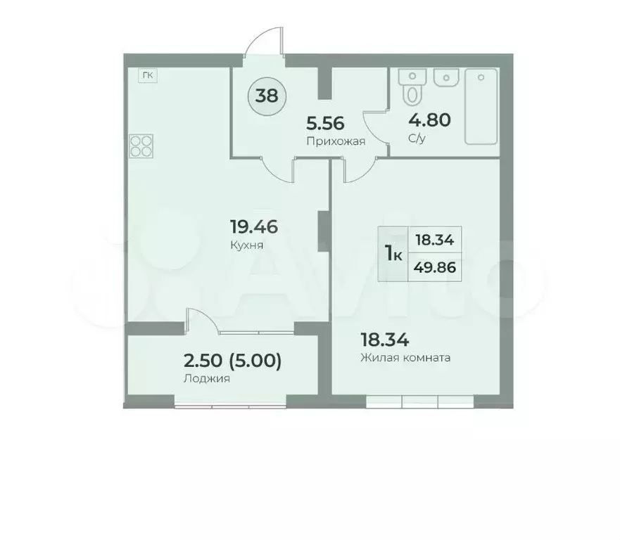1-к. квартира, 49,9 м, 2/7 эт. - Фото 1