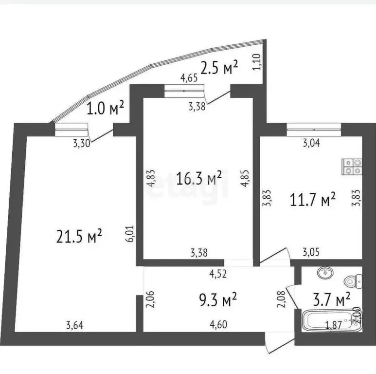 2-комнатная квартира: Стерлитамак, улица 7 Ноября, 101 (62.5 м) - Фото 1