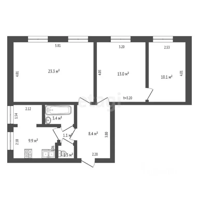 3-к кв. Омская область, Омск ул. Авиагородок, 5 (70.5 м) - Фото 1