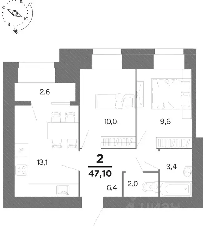 2-к кв. Рязанская область, Рязань Бирюзова Парк жилой комплекс (47.1 ... - Фото 1