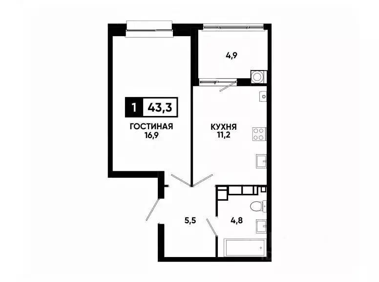 1-к кв. Ставропольский край, Ставрополь ул. Андрея Голуба, 14к3 (43.3 ... - Фото 0