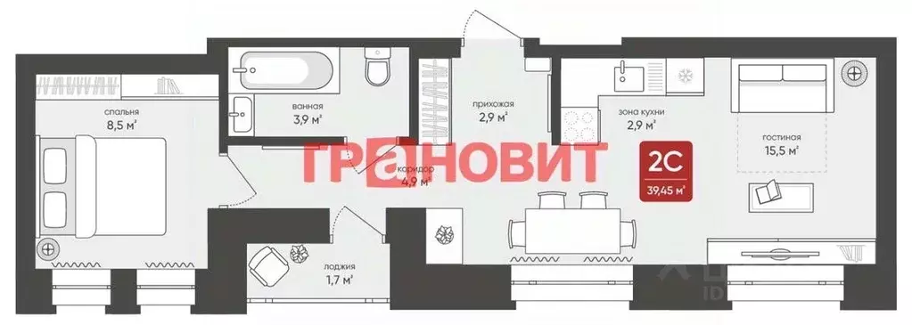 2-к кв. Новосибирская область, Новосибирск Промышленная ул., 7 (39.45 ... - Фото 1