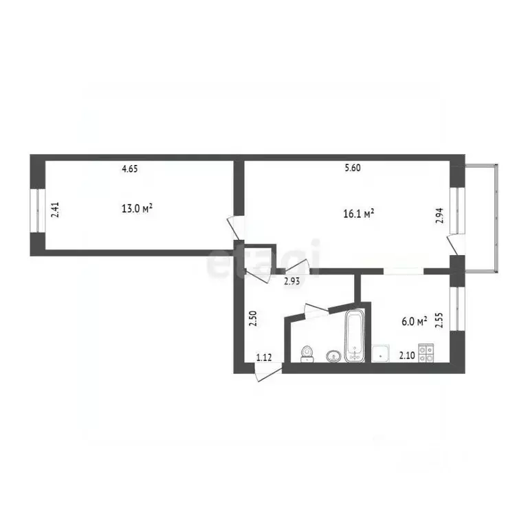 2-к кв. Тюменская область, Тюмень ул. Александра Матросова, 27 (42.6 ... - Фото 2