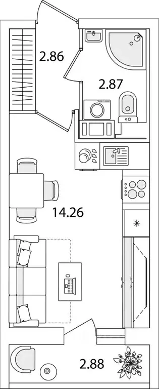 Студия Санкт-Петербург ул. Тамбасова, 5Н (21.43 м) - Фото 0