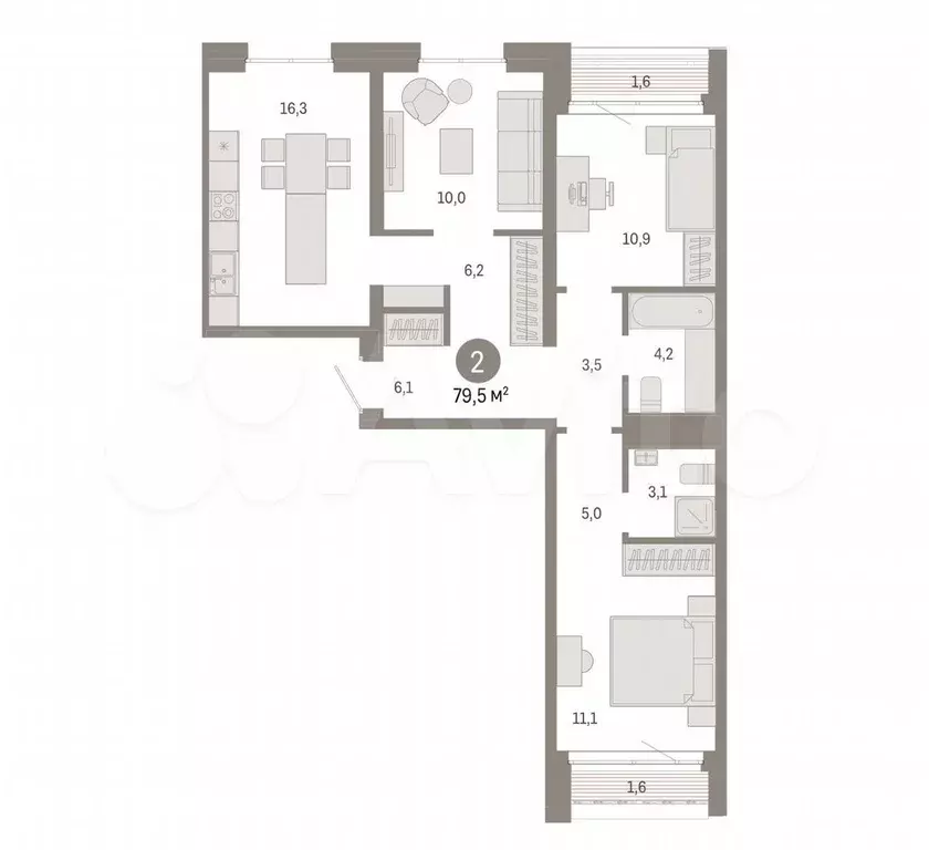 3-к. квартира, 79,5 м, 2/7 эт. - Фото 0