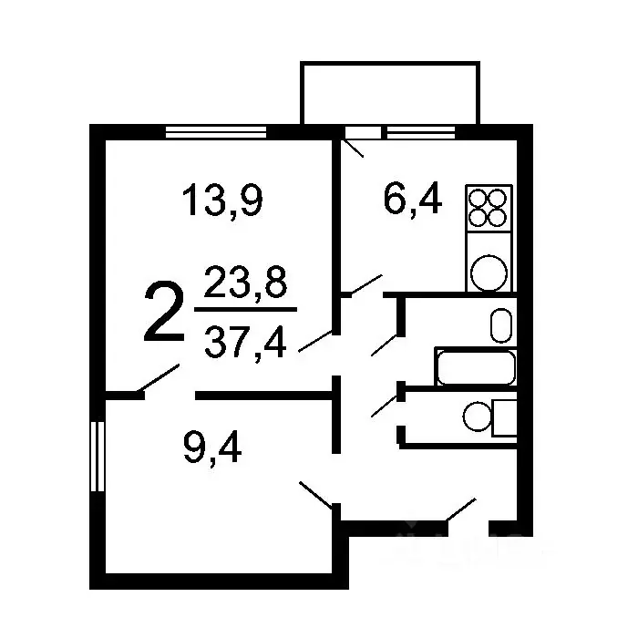 2-к кв. Москва ул. Академика Скрябина, 7К1 (39.0 м) - Фото 1