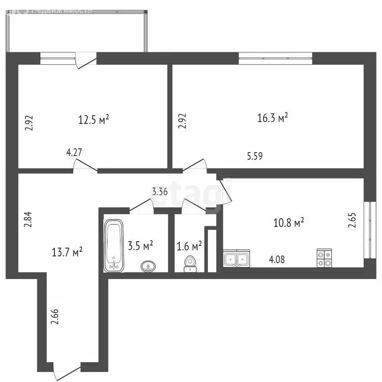 2-комнатная квартира: Тюмень, 2-я Луговая улица, 24к3 (60 м) - Фото 1