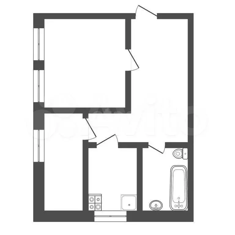 2-к. квартира, 47 м, 1/2 эт. - Фото 0