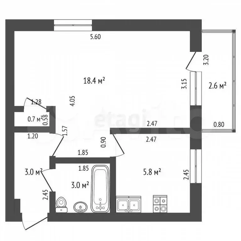 1-к. квартира, 30,9 м, 4/4 эт. - Фото 0