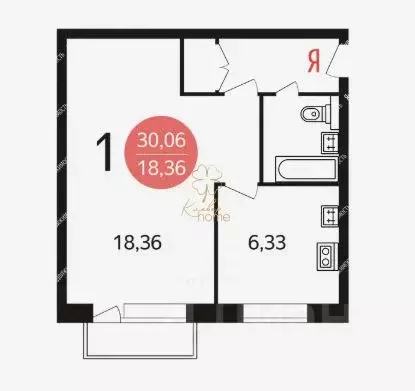 1-к кв. Тульская область, Тула ул. Кауля, 6 (30.5 м) - Фото 2