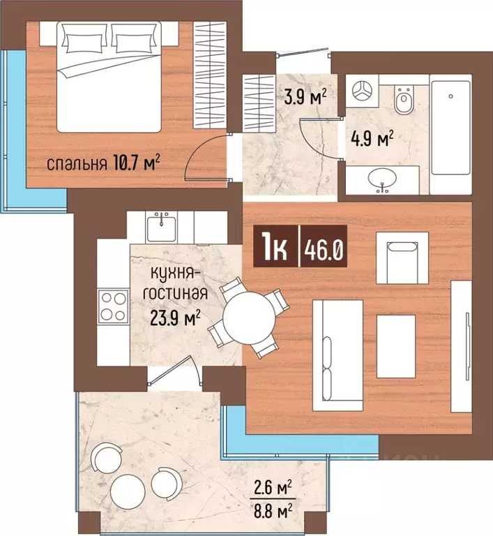 1-к кв. Калининградская область, Светлогорск Парковый жилой комплекс, ... - Фото 1