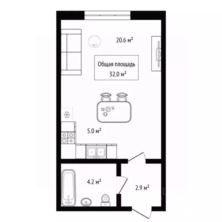 Студия Новосибирская область, Новосибирск ул. Дмитрия Шмонина, 1 (32.0 ... - Фото 2
