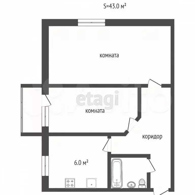 2-к. квартира, 44,5 м, 2/5 эт. - Фото 0