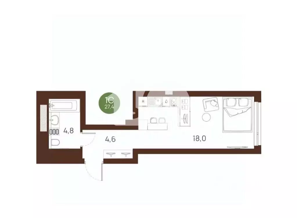 1-к кв. Новосибирская область, Новосибирск ул. Ясный Берег, 27 (27.4 ... - Фото 1