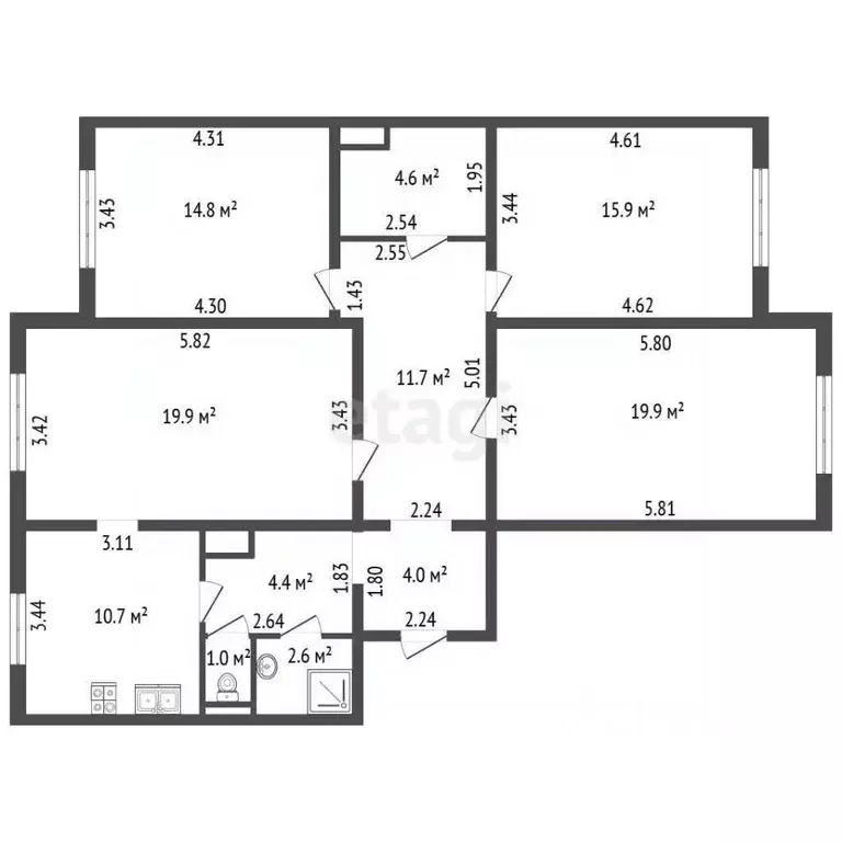 4-к кв. Санкт-Петербург Богатырский просп., 52 (108.6 м) - Фото 2