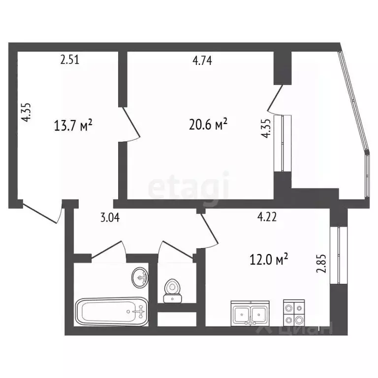 2-к кв. Московская область, Реутов ул. Октября, 1 (54.6 м) - Фото 2