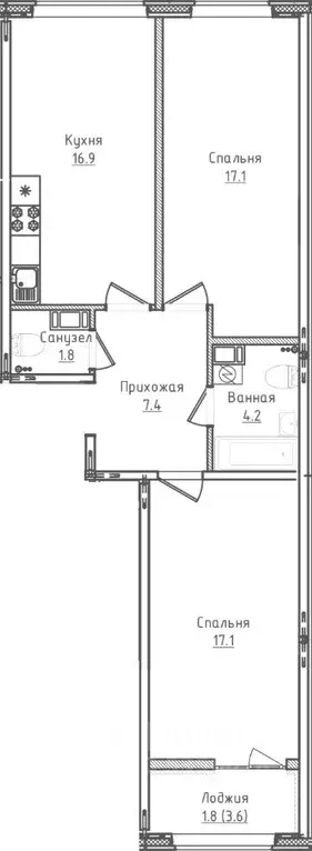 2-к кв. Новгородская область, Великий Новгород ул. Королева, 13 (66.3 ... - Фото 1