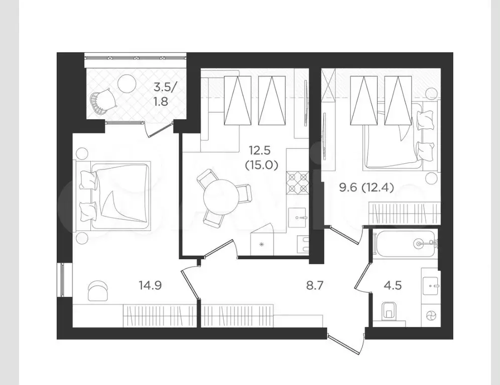 2-к. квартира, 52 м, 4/4 эт. - Фото 1