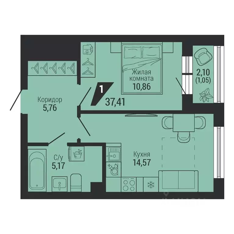 1-к кв. Свердловская область, Екатеринбург пер. Ученический, 4 (37.41 ... - Фото 0