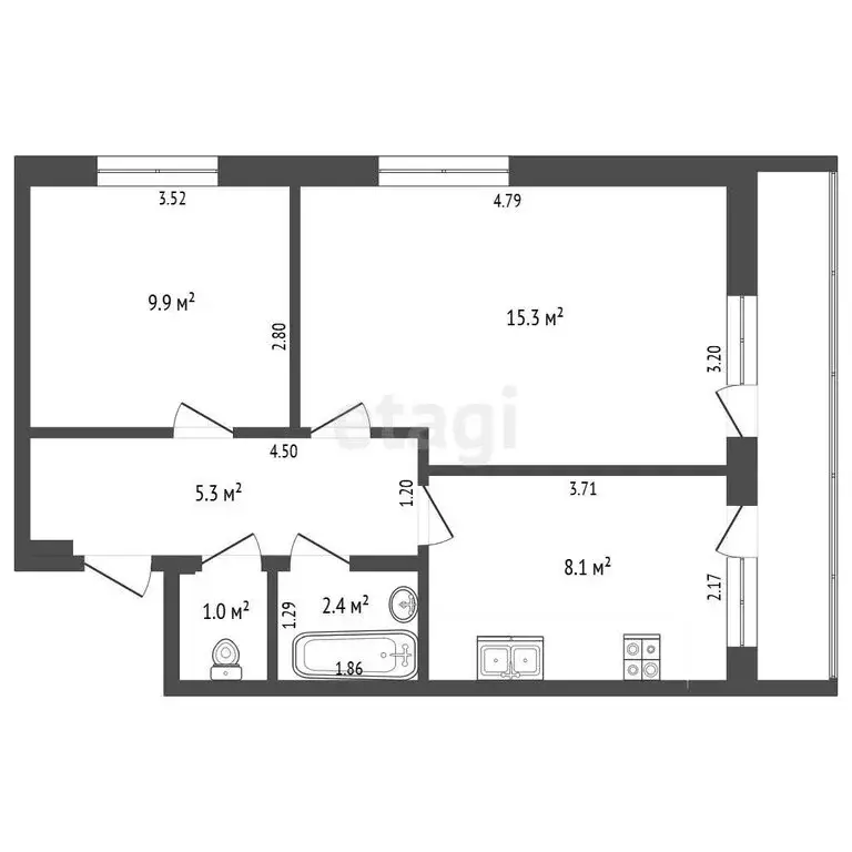 2-комнатная квартира: Черняховск, улица М. Горького, 18 (42 м) - Фото 1