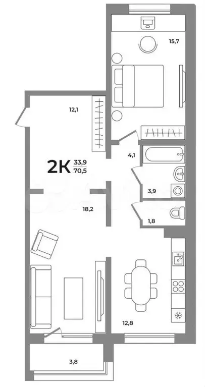 2-к. квартира, 70,5 м, 3/17 эт. - Фото 0